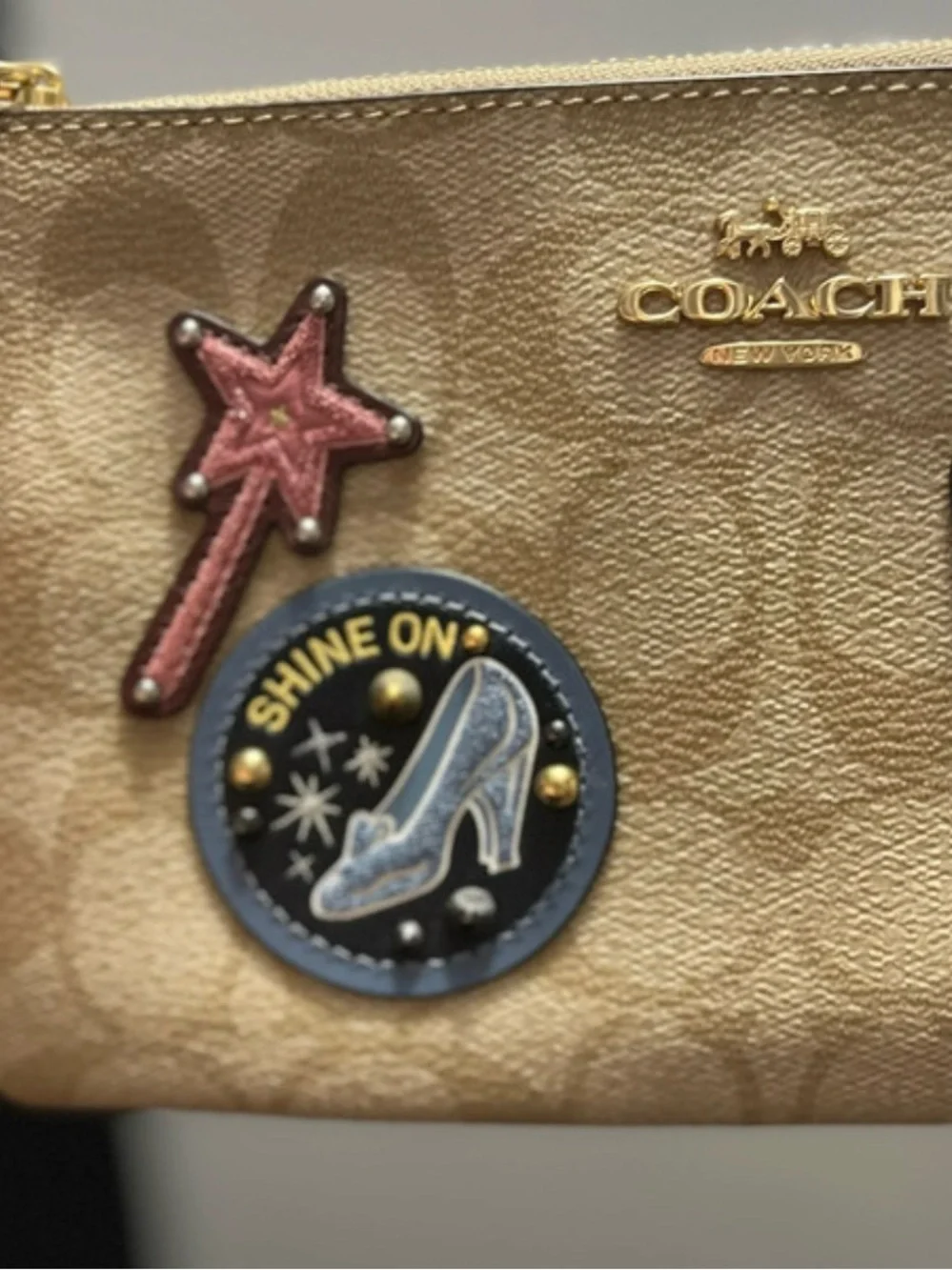 Coach Gold Metallic Wristlet with Party Till Midnight Patch